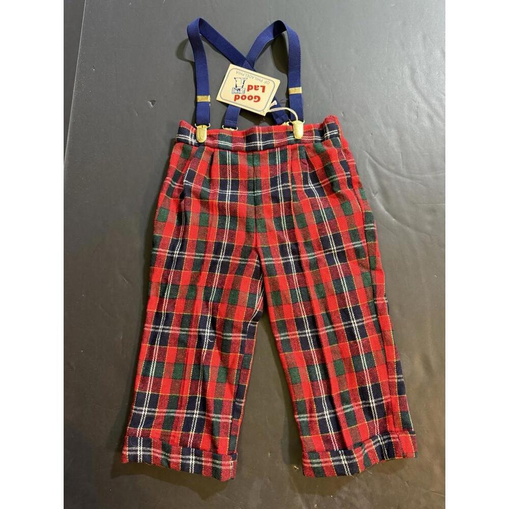 Vintage Good Lad‎ Baby Wool Blend Suspenders & Plaid Slacks 24 Months New